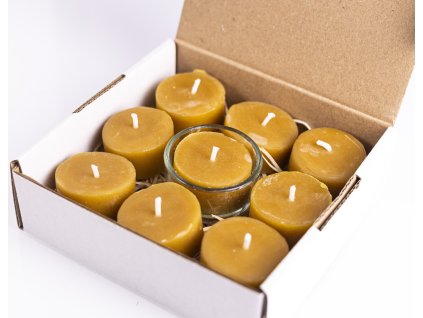 Čajové sviečky včelí vosk zerowaste 9ks + svietnik