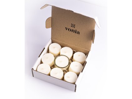 Vonia Čajové sviečky sójový vosk zerowaste 9ks + svietnik